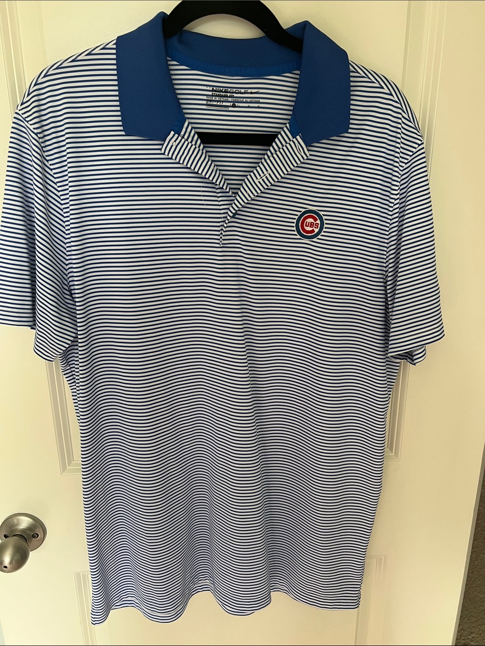 Nike Blue and White Striped Polo with Club Patch